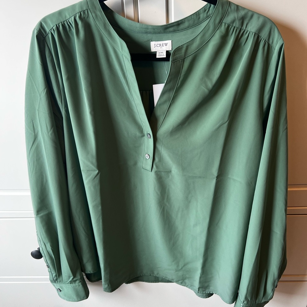 J. Crew Olive Green Long-Sleeve Popover Blouse